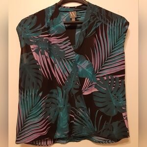 Worthington Black Tropical Leaf Blouse
